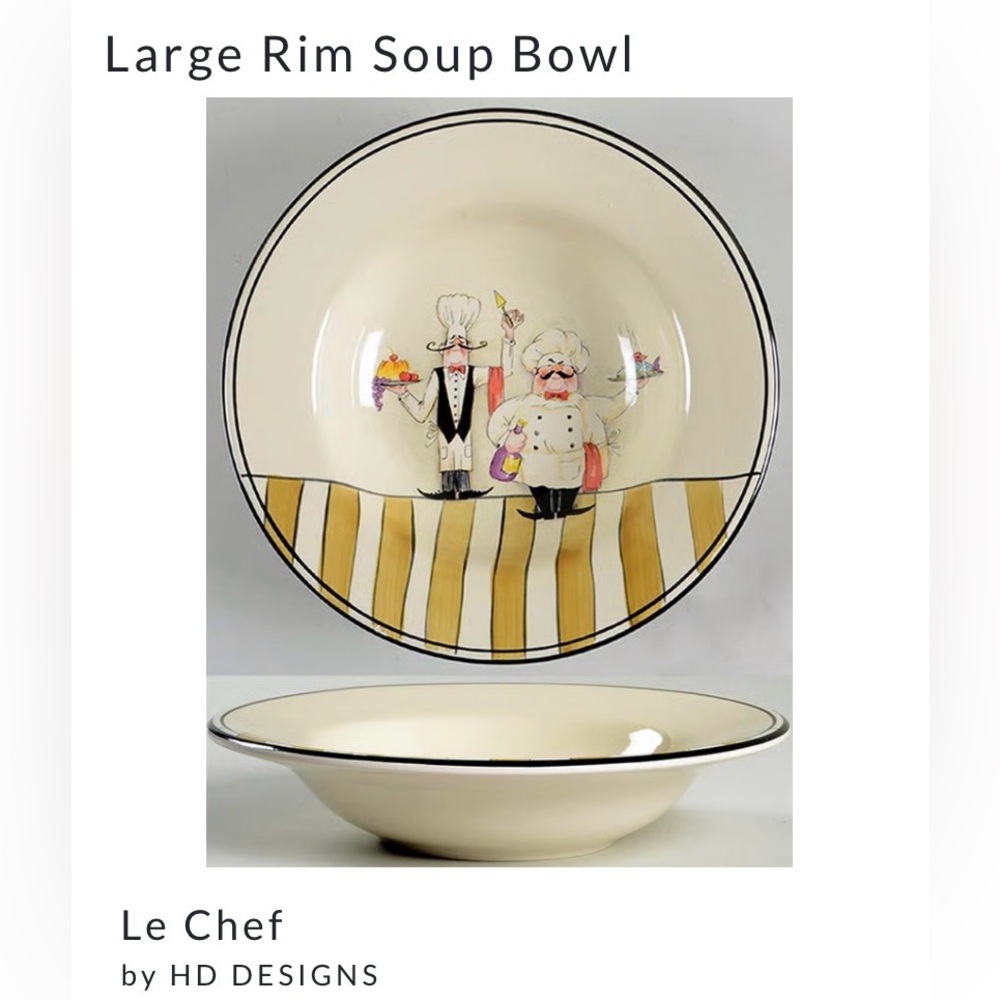 HD Designs 'Le Chef 10” Large Rim Soup Bowls Set of 4